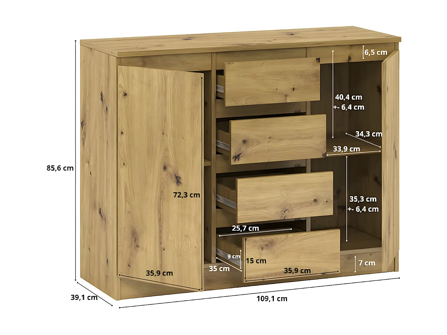 Kommode A1a Artisan Eiche 109 / 37 / 85 cm