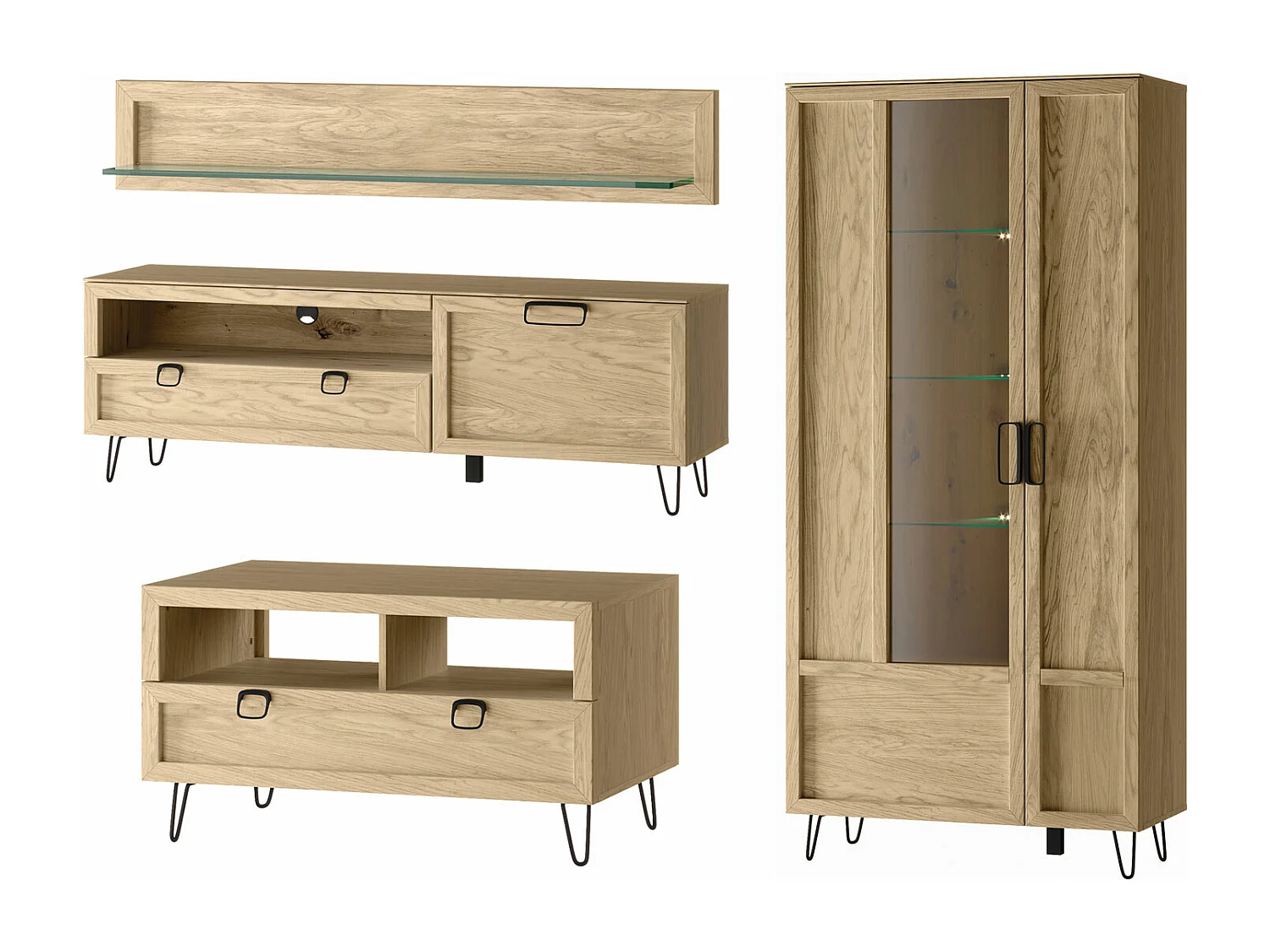 WOHNZIMMER-SET Limbo Eiche Artisan 4-teilig