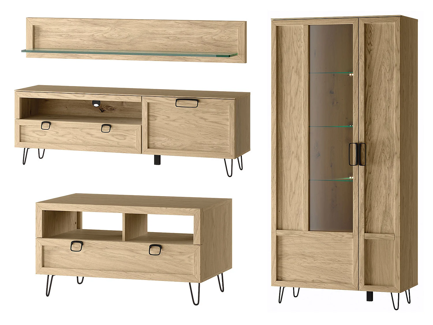WOHNZIMMER-SET Limbo Eiche Artisan 4-teilig