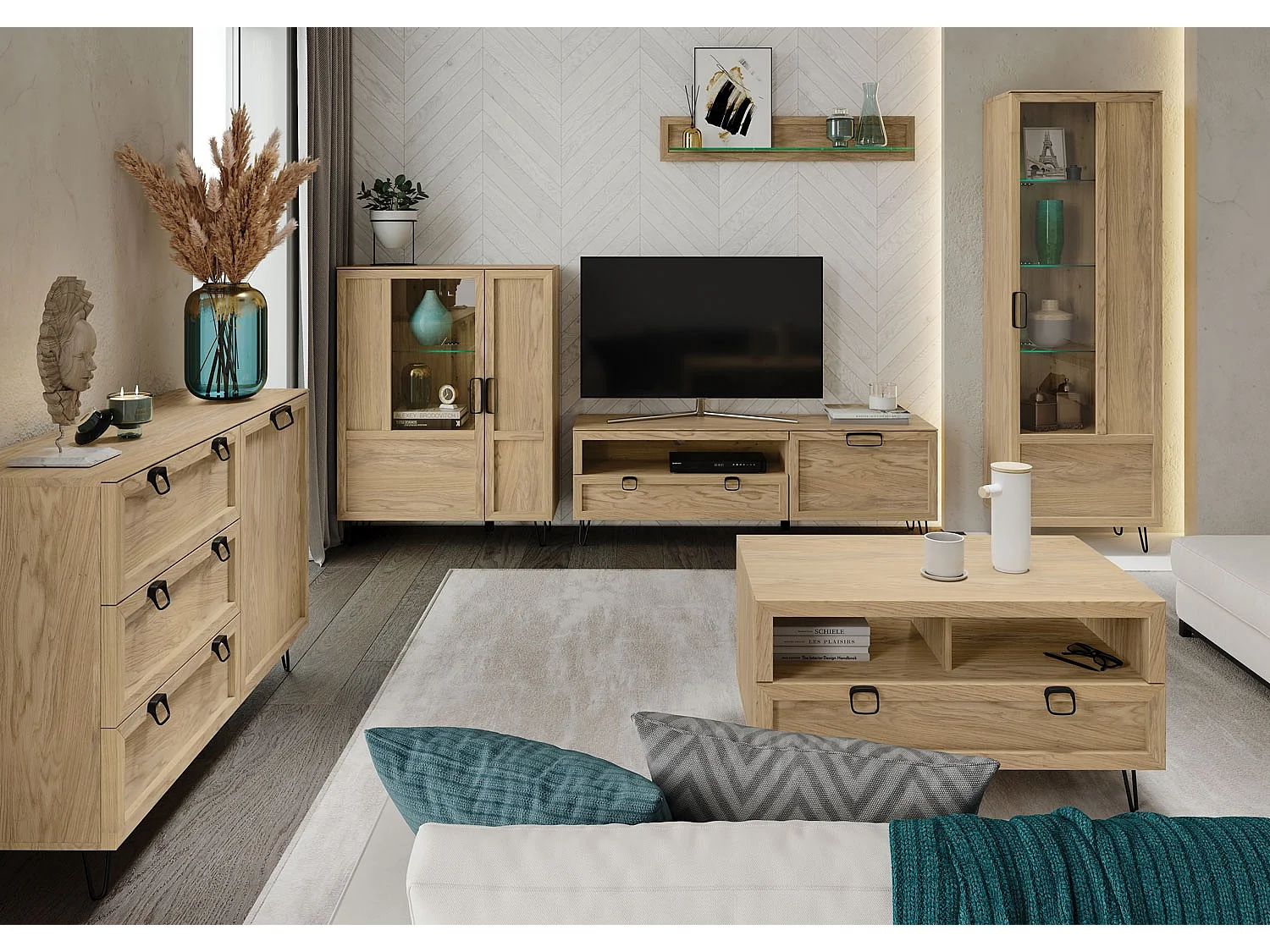 WOHNZIMMER-SET Limbo Eiche Artisan 4-teilig