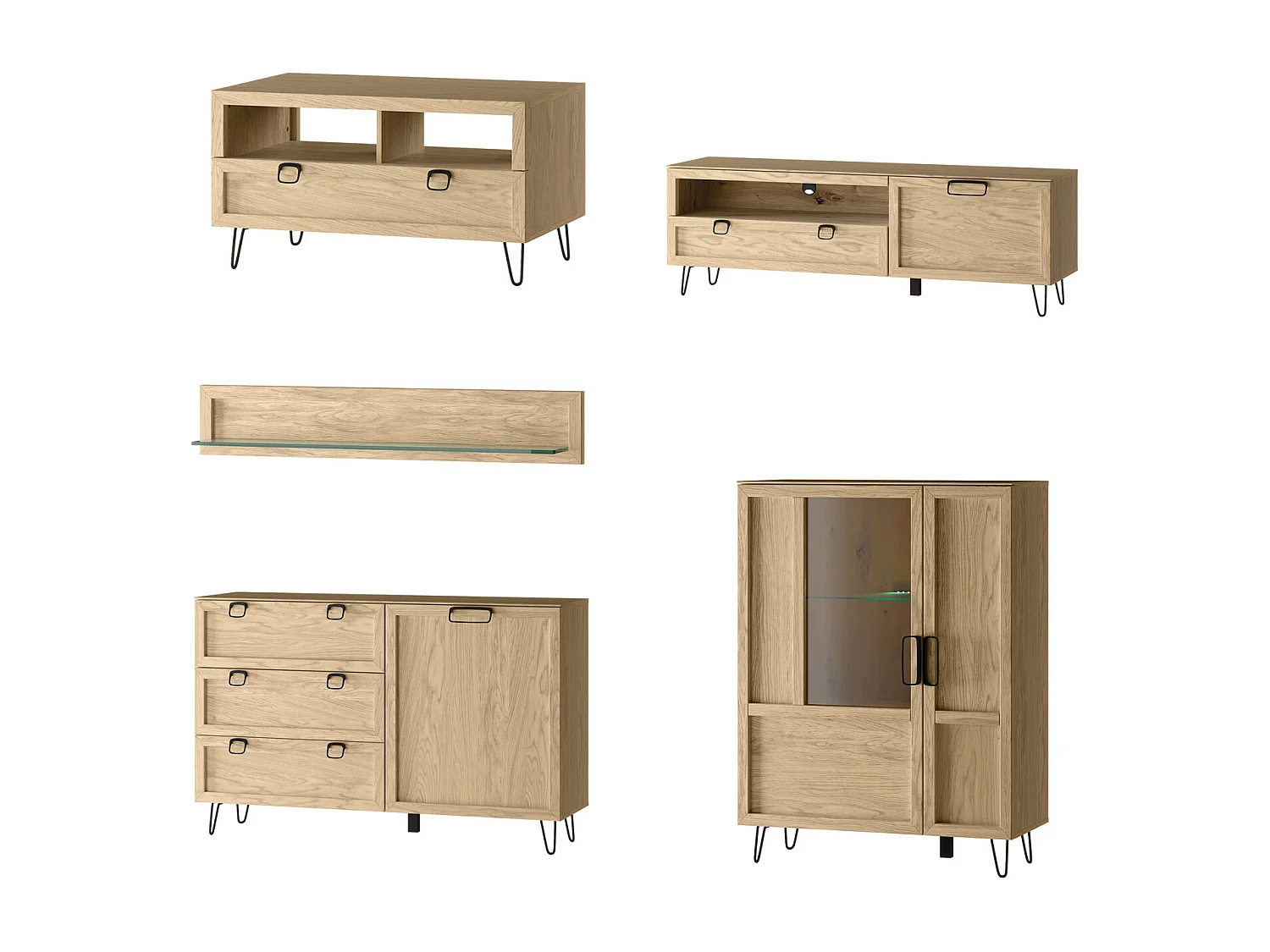 WOHNZIMMER-SET Limbo Eiche Artisan 5-teilig