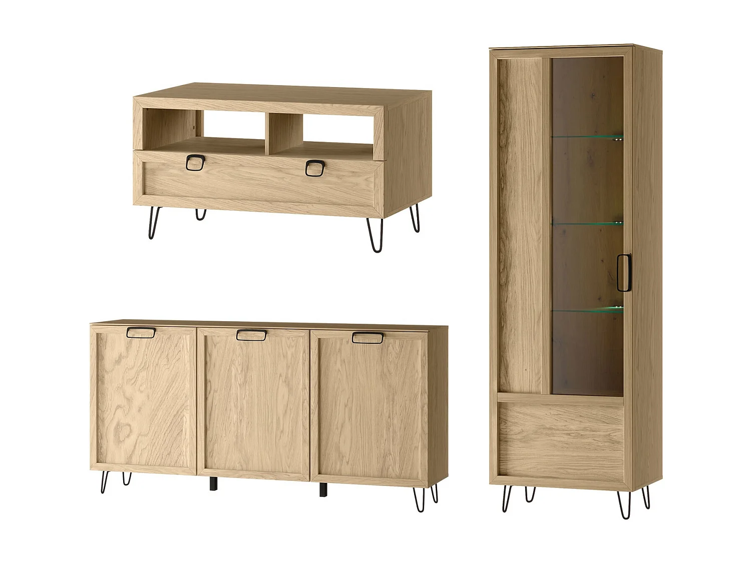 WOHNZIMMER-SET Limbo Eiche Artisan 3-teilig