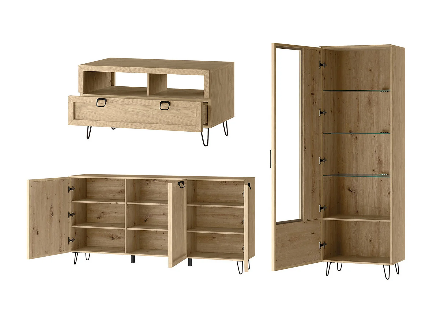 WOHNZIMMER-SET Limbo Eiche Artisan 3-teilig