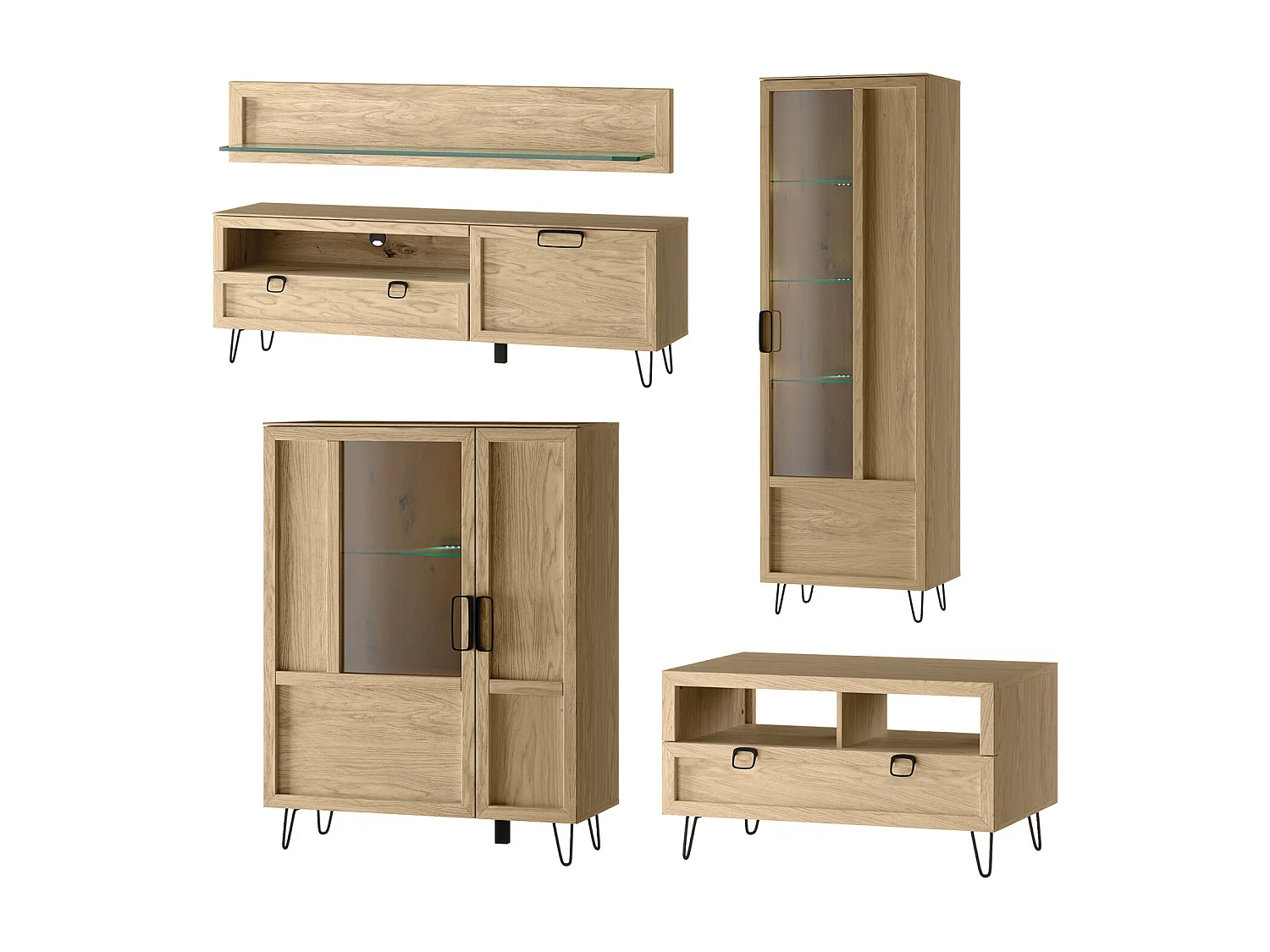 WOHNZIMMER-SET Limbo Eiche Artisan 5-teilig