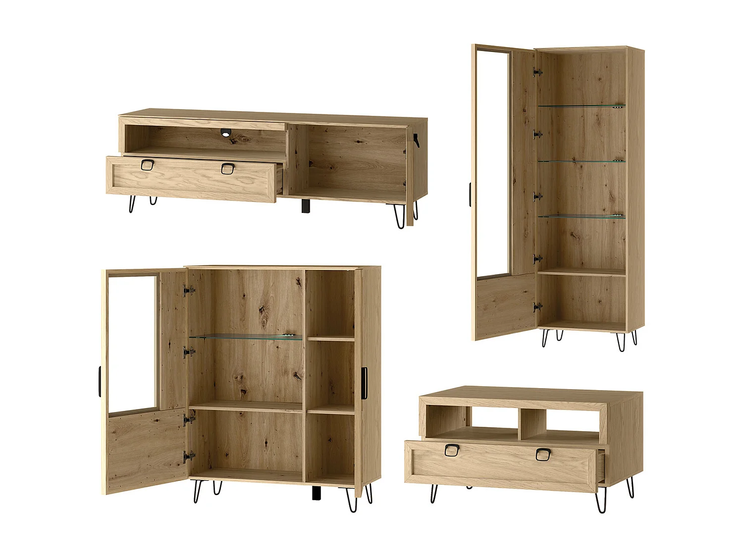 WOHNZIMMER-SET Limbo Eiche Artisan 5-teilig