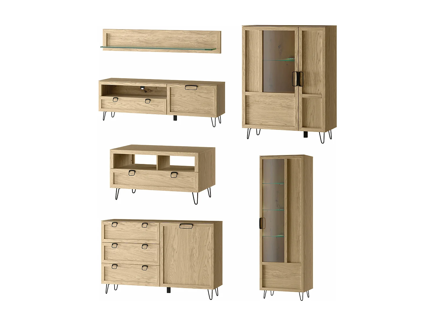 WOHNZIMMER-SET Limbo Eiche Artisan 6-teilig