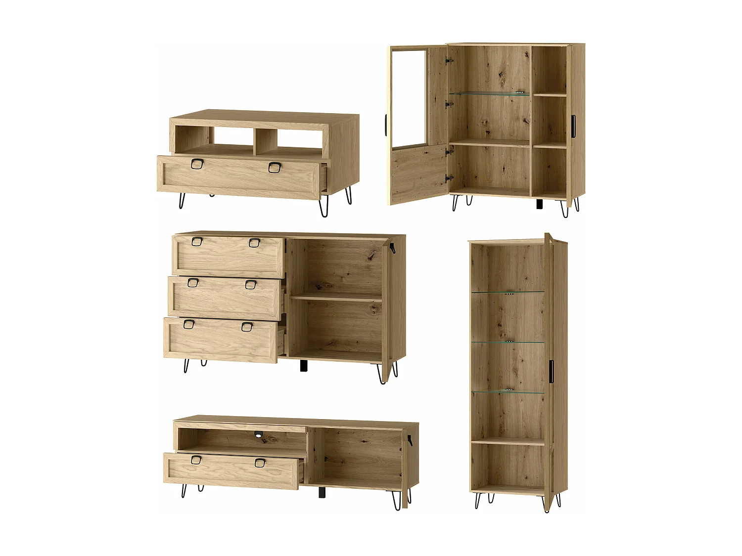 WOHNZIMMER-SET Limbo Eiche Artisan 6-teilig