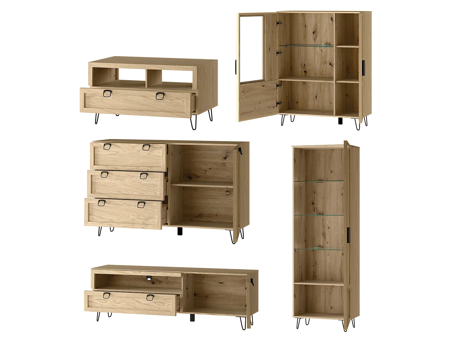 WOHNZIMMER-SET Limbo Eiche Artisan 6-teilig