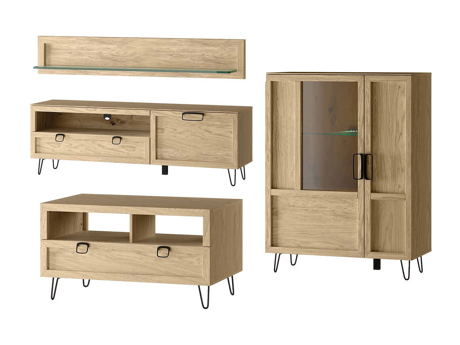 WOHNZIMMER-SET Limbo Eiche Artisan 4-teilig