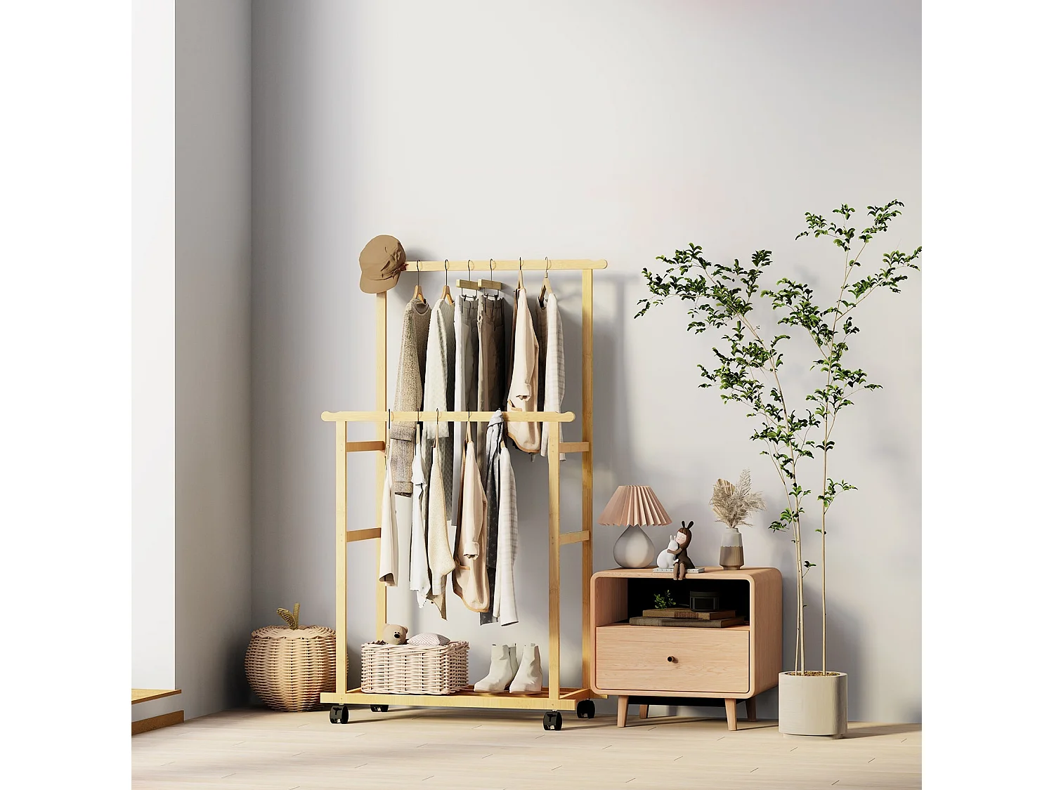 Portant vêtements double - L80 cm H160cm - Bambou