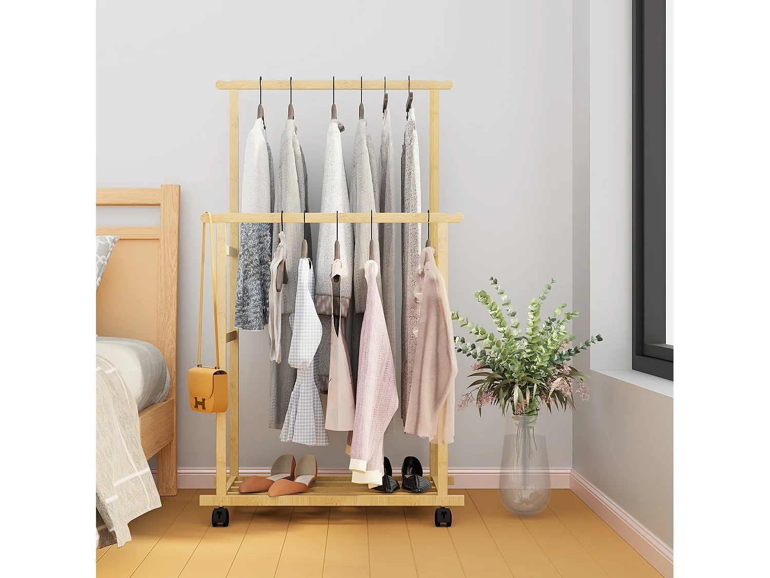 Portant vêtements double - L80 cm H160cm - Bambou