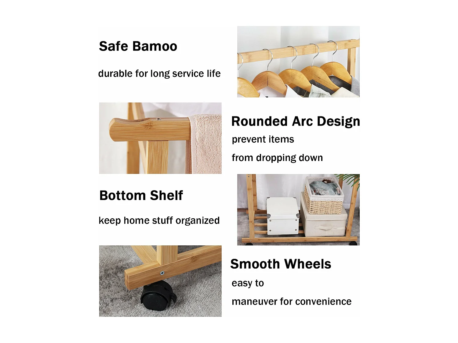 Doppelter Kleiderständer - L80 cm H160 cm - Bambus