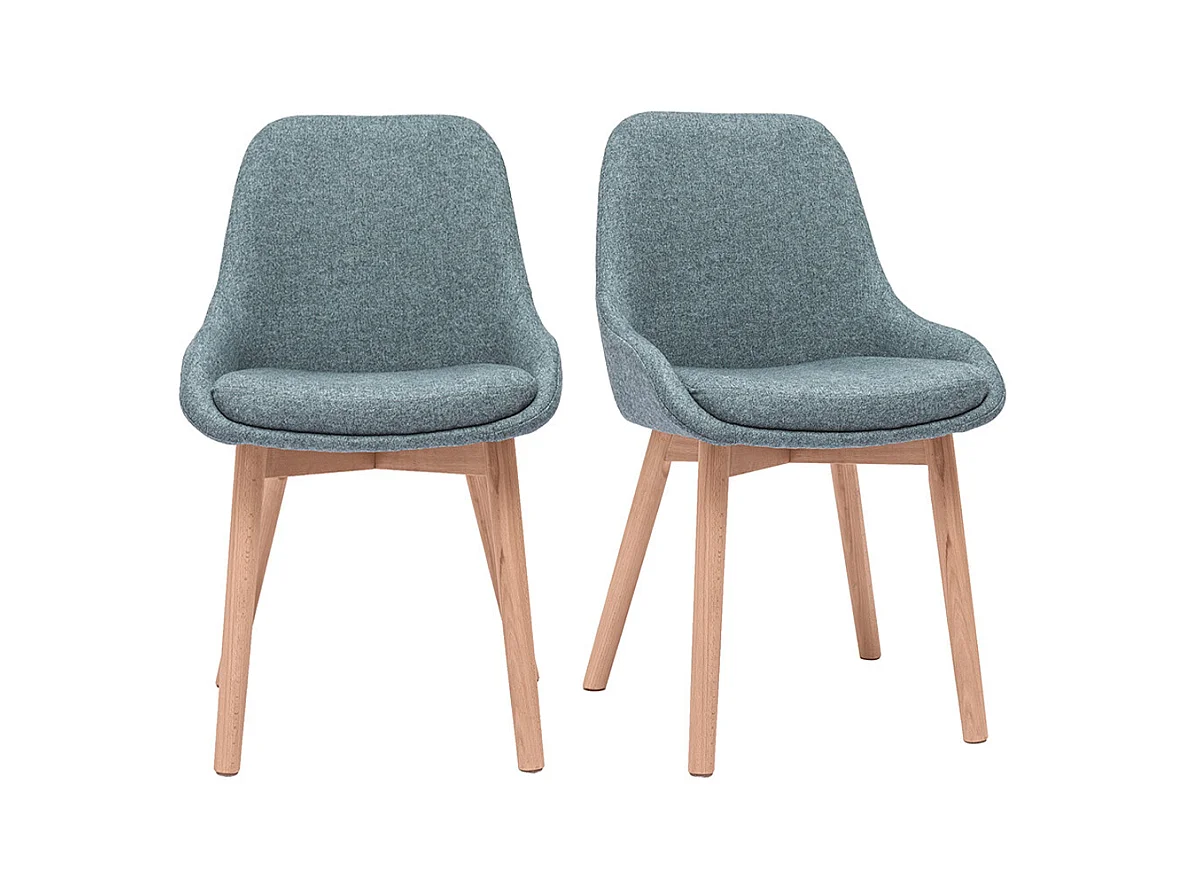 Chaises scandinaves en tissu vert de gris et bois clair massif (lot de 2) HOLO