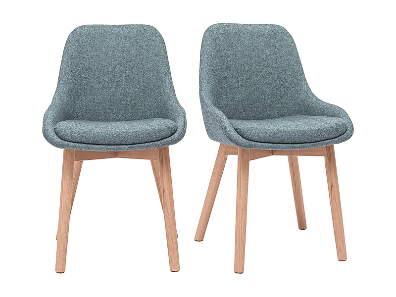 Set de 2 sillas nórdicas de tela verde grisáceo y madera clara maciza HOLO