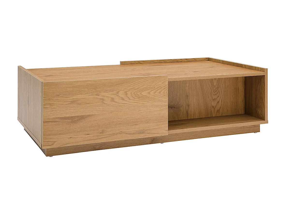 Table basse rectangulaire avec rangements 2 tiroirs finition bois clair chêne L120 cm MADERO