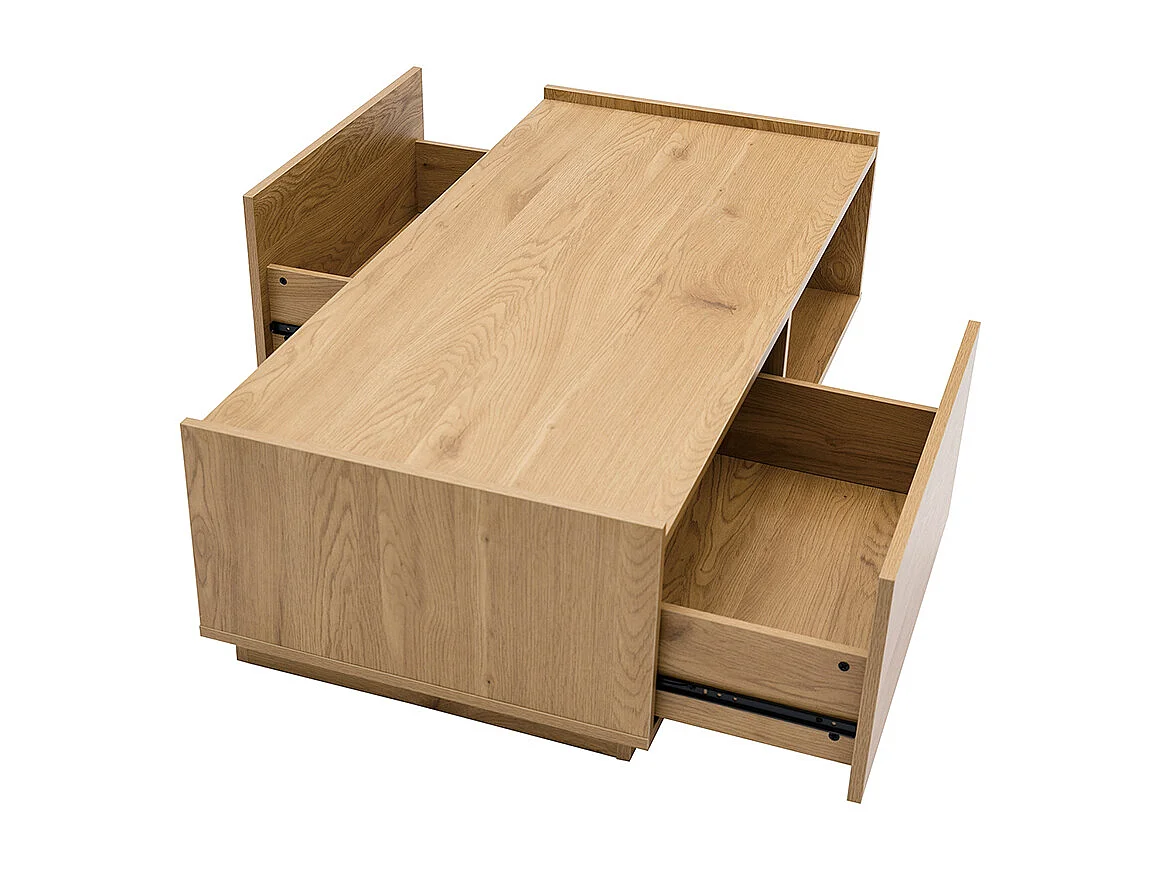 Table basse rectangulaire avec rangements 2 tiroirs finition bois clair chêne L120 cm MADERO