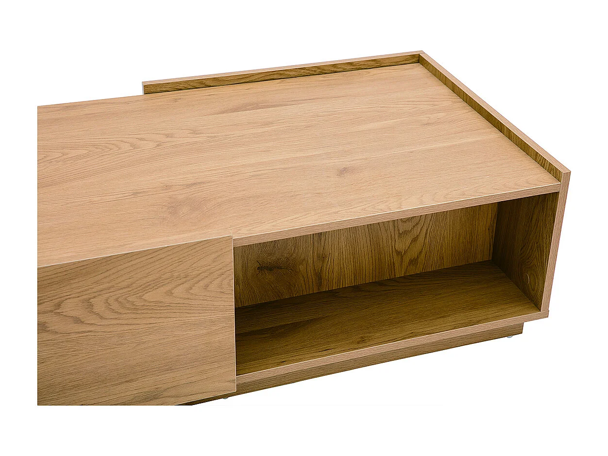 Table basse rectangulaire avec rangements 2 tiroirs finition bois clair chêne L120 cm MADERO