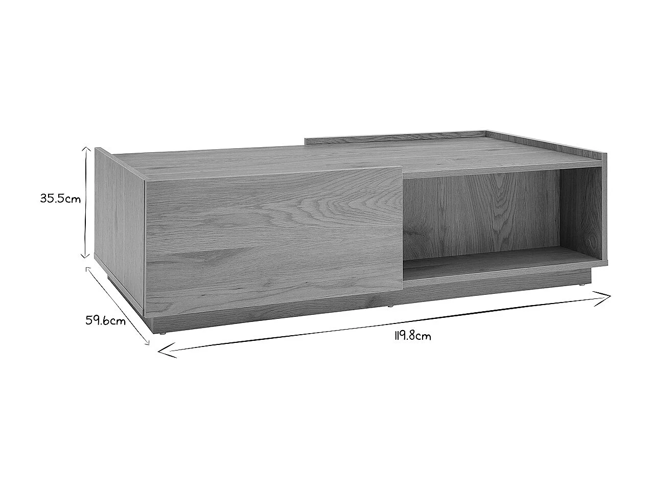 Table basse rectangulaire avec rangements 2 tiroirs finition bois clair chêne L120 cm MADERO