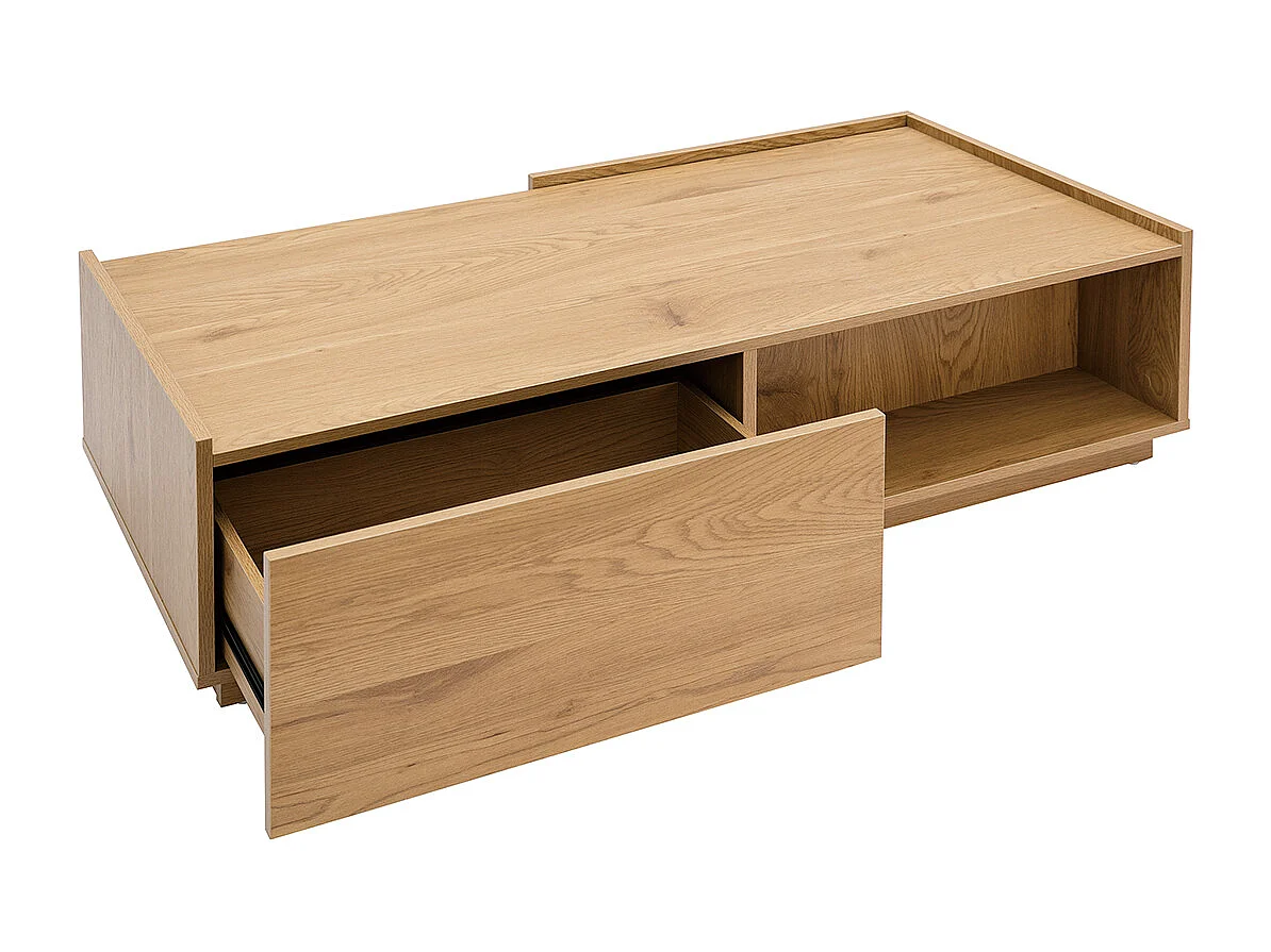 Table basse rectangulaire avec rangements 2 tiroirs finition bois clair chêne L120 cm MADERO