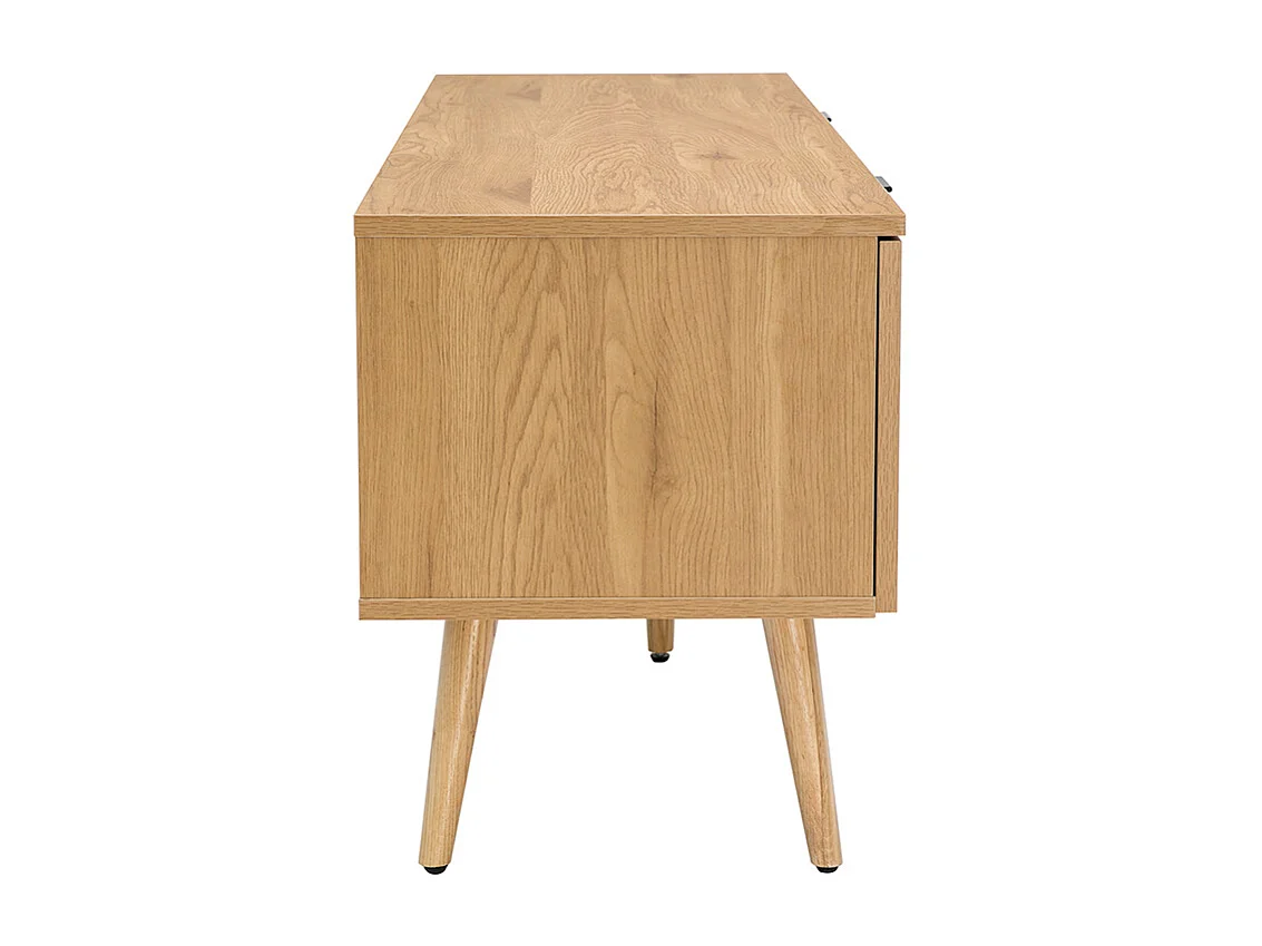 Mobile TV legno chiaro, motivo a intreccio rattan e metallo nero 2 ante L140 cm MANILLE