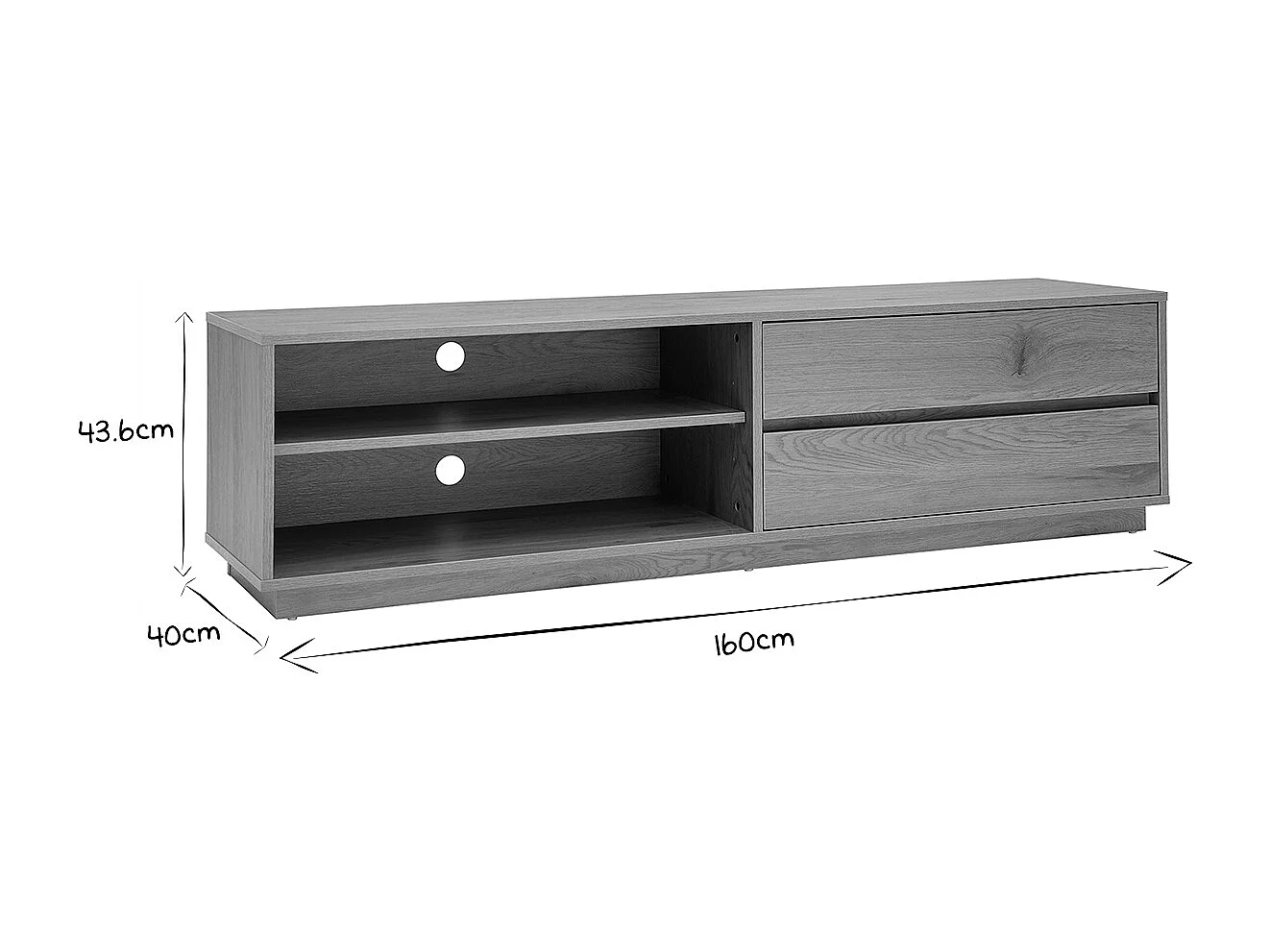 Mueble TV con acabado de roble claro y 2 cajones 160 cm MADERO