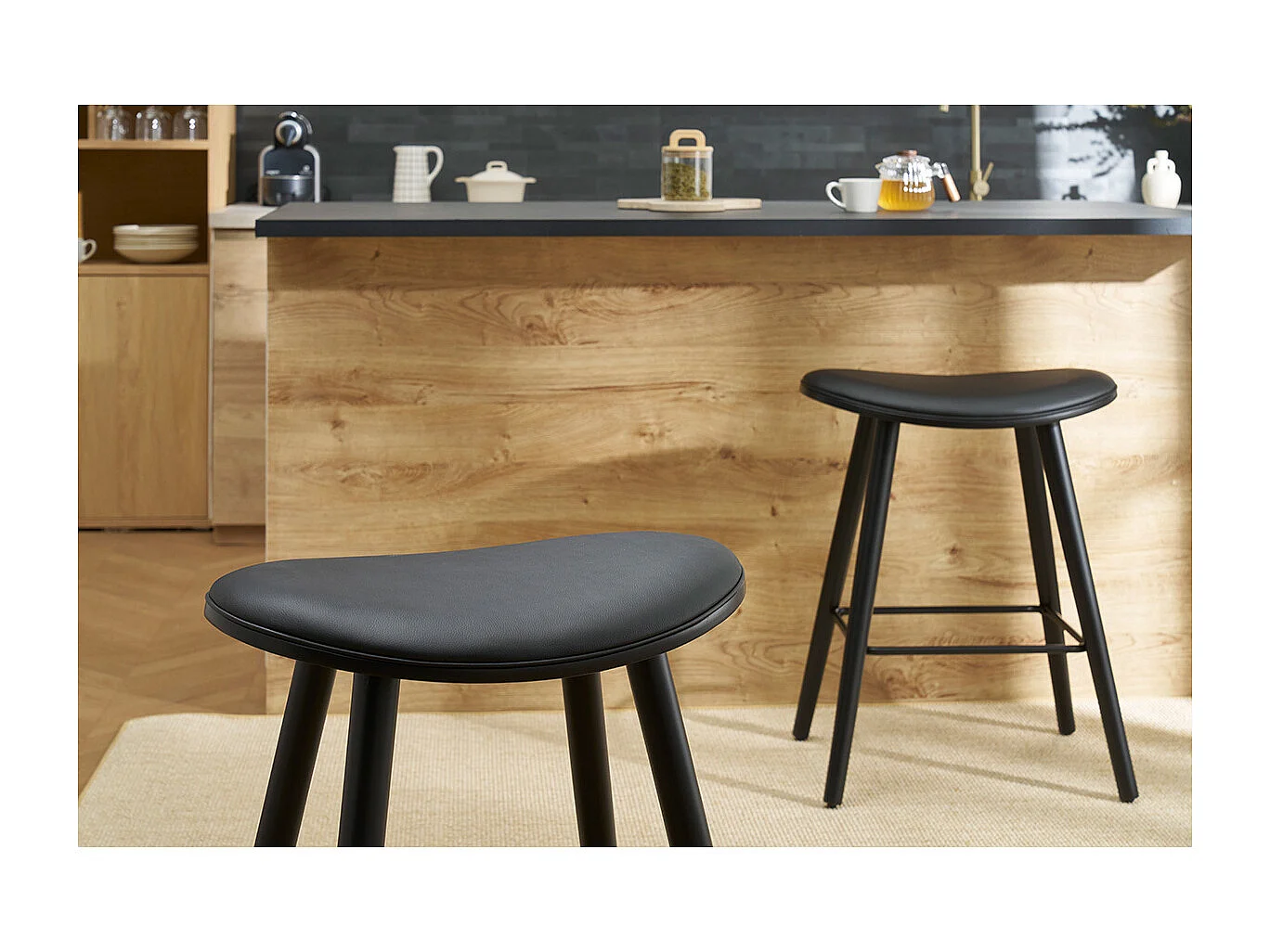 Set de 2 taburetes de cocina de diseño negro 65 cm MEADOW