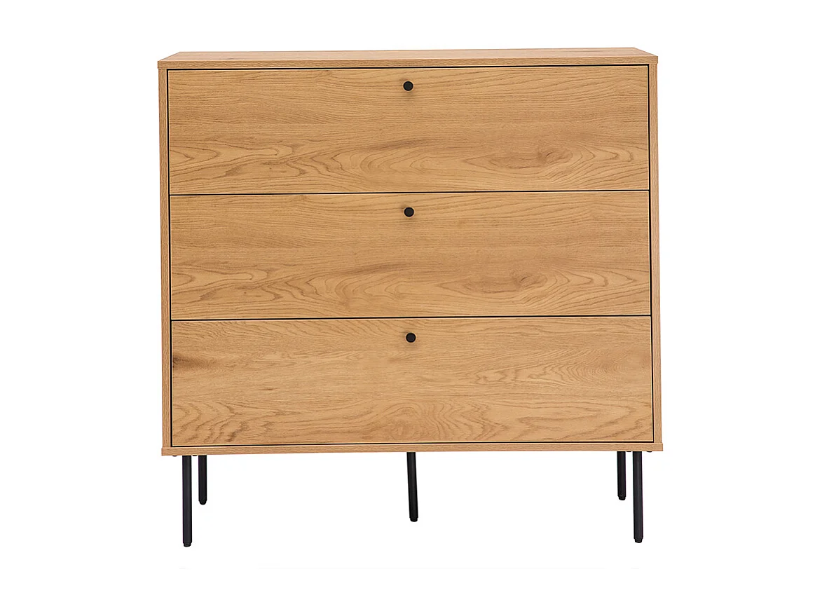 Comò finitura legno chiaro rovere e base metallo nero 3 cassetti L100 cm PERNELLE