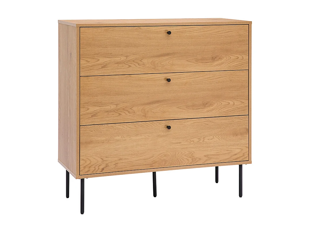 Comò finitura legno chiaro rovere e base metallo nero 3 cassetti L100 cm PERNELLE