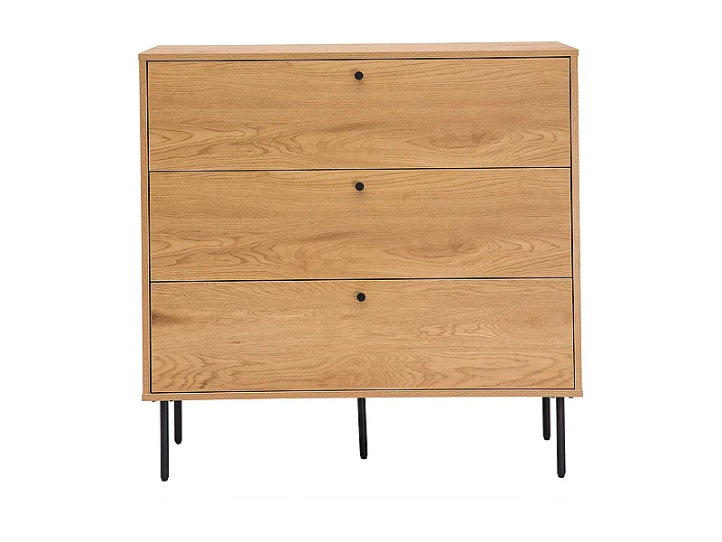 Comò finitura legno chiaro rovere e base metallo nero 3 cassetti L100 cm PERNELLE