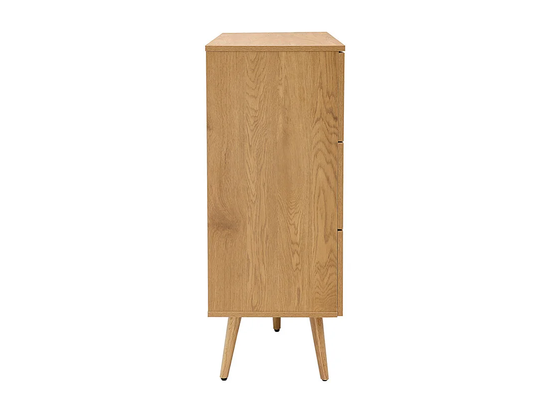 Commode finition bois clair, cannage en rotin et métal noir 3 tiroirs L100 cm MANILLE