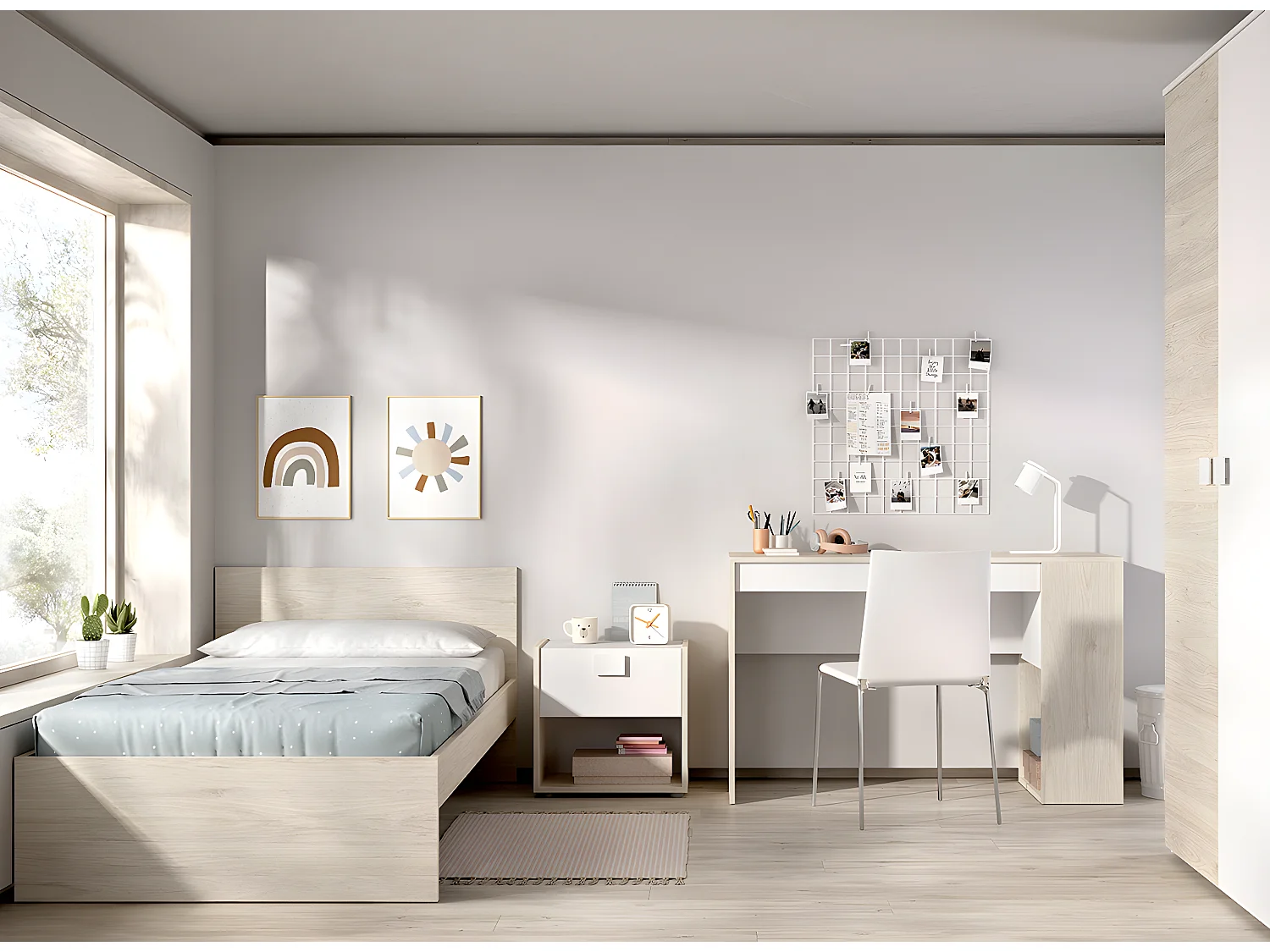 Lit pour enfant couchage 90X190 coloris naturel - Longueur 194 x Profondeur 95 x Hauteur 67 cm