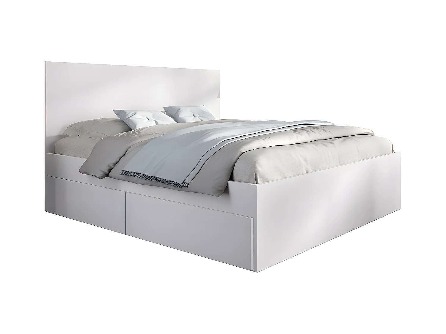 Lit adulte, couchage 140x190 cm avec 4 tiroirs coloris blanc  - Longueur 145 x Profondeur 195 x Hauteur 100 cm