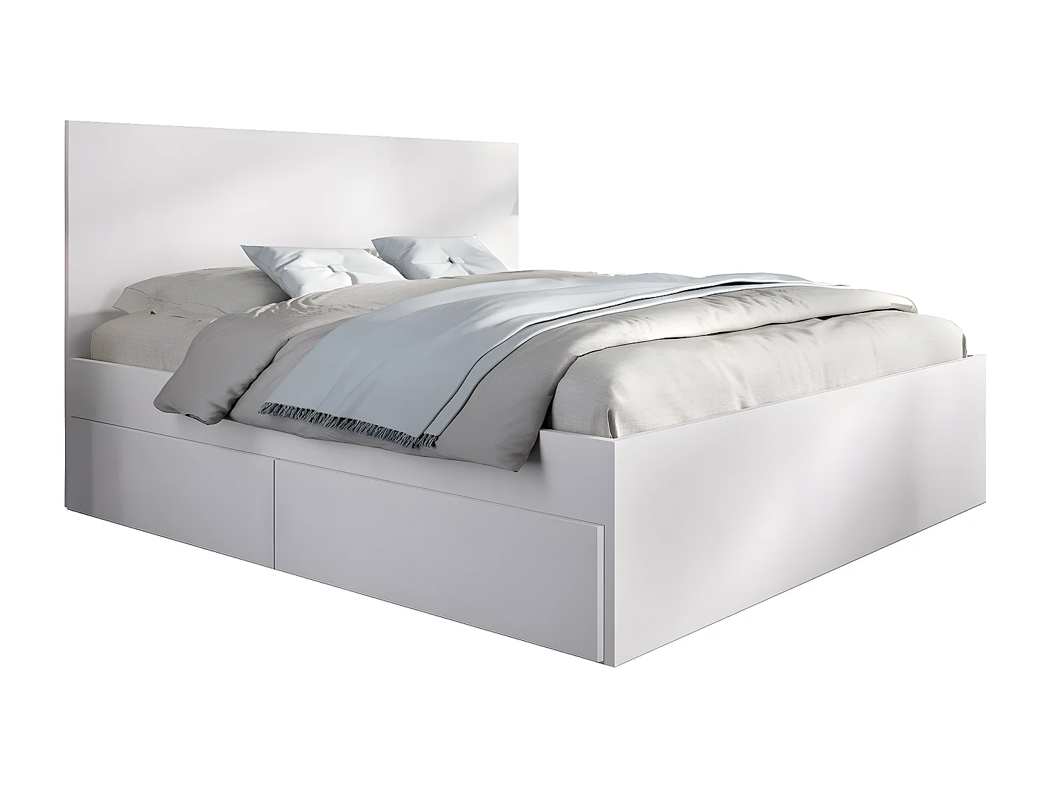 Lit adulte, couchage 140x190 cm avec 4 tiroirs coloris blanc  - Longueur 145 x Profondeur 195 x Hauteur 100 cm