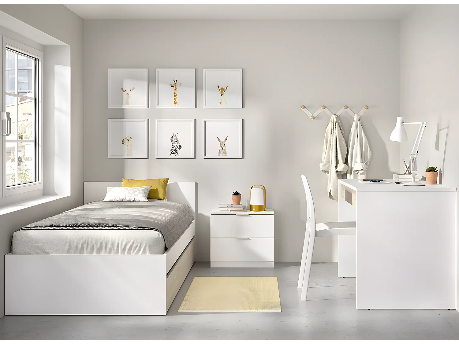 Lit pour enfant couchage 90X190 coloris chêne naturel, blanc avec 1 tiroir - Longueur 194 x Profondeur 95 x Hauteur 67 cm