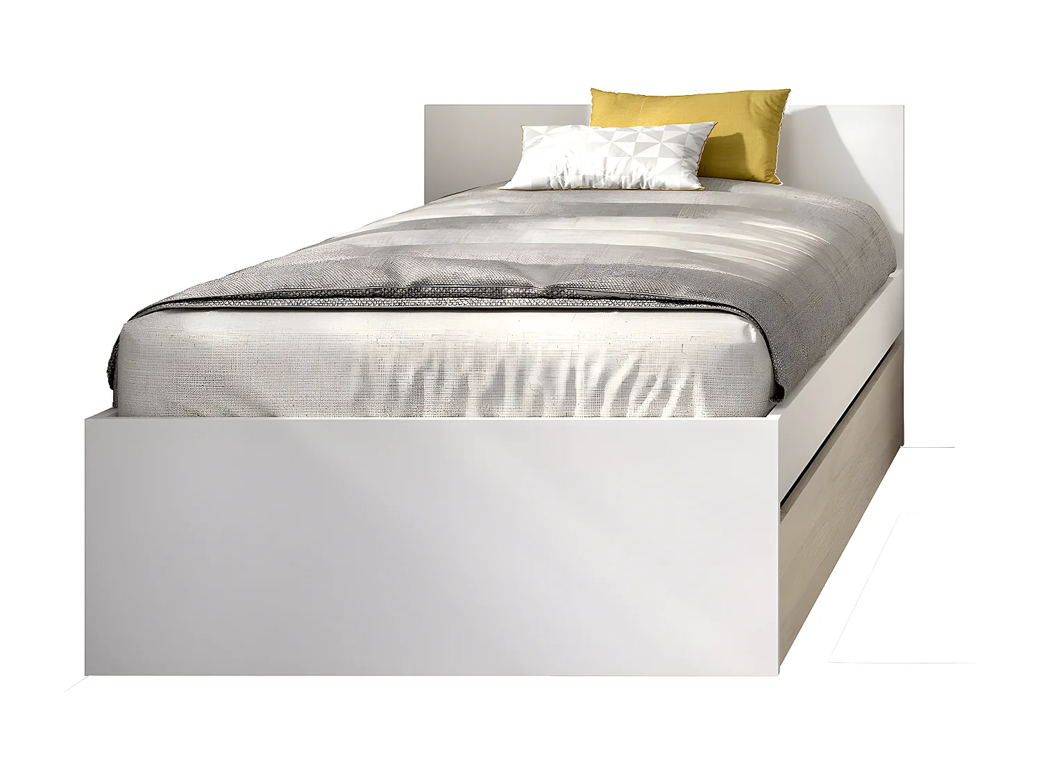 Lit pour enfant couchage 90X190 coloris chêne naturel, blanc avec 1 tiroir - Longueur 194 x Profondeur 95 x Hauteur 67 cm