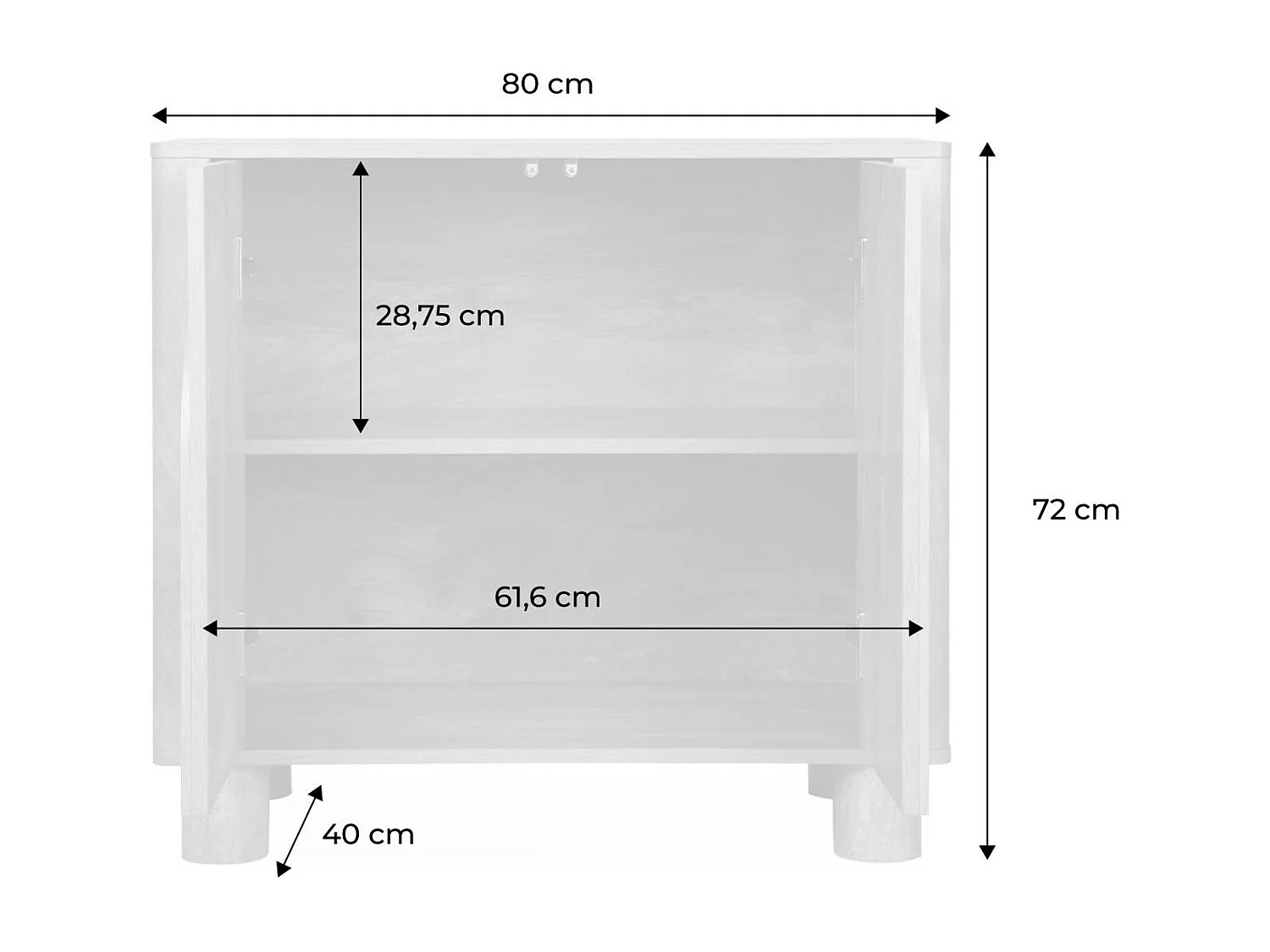 Aparador exótico 2 puertas, 80cm natural