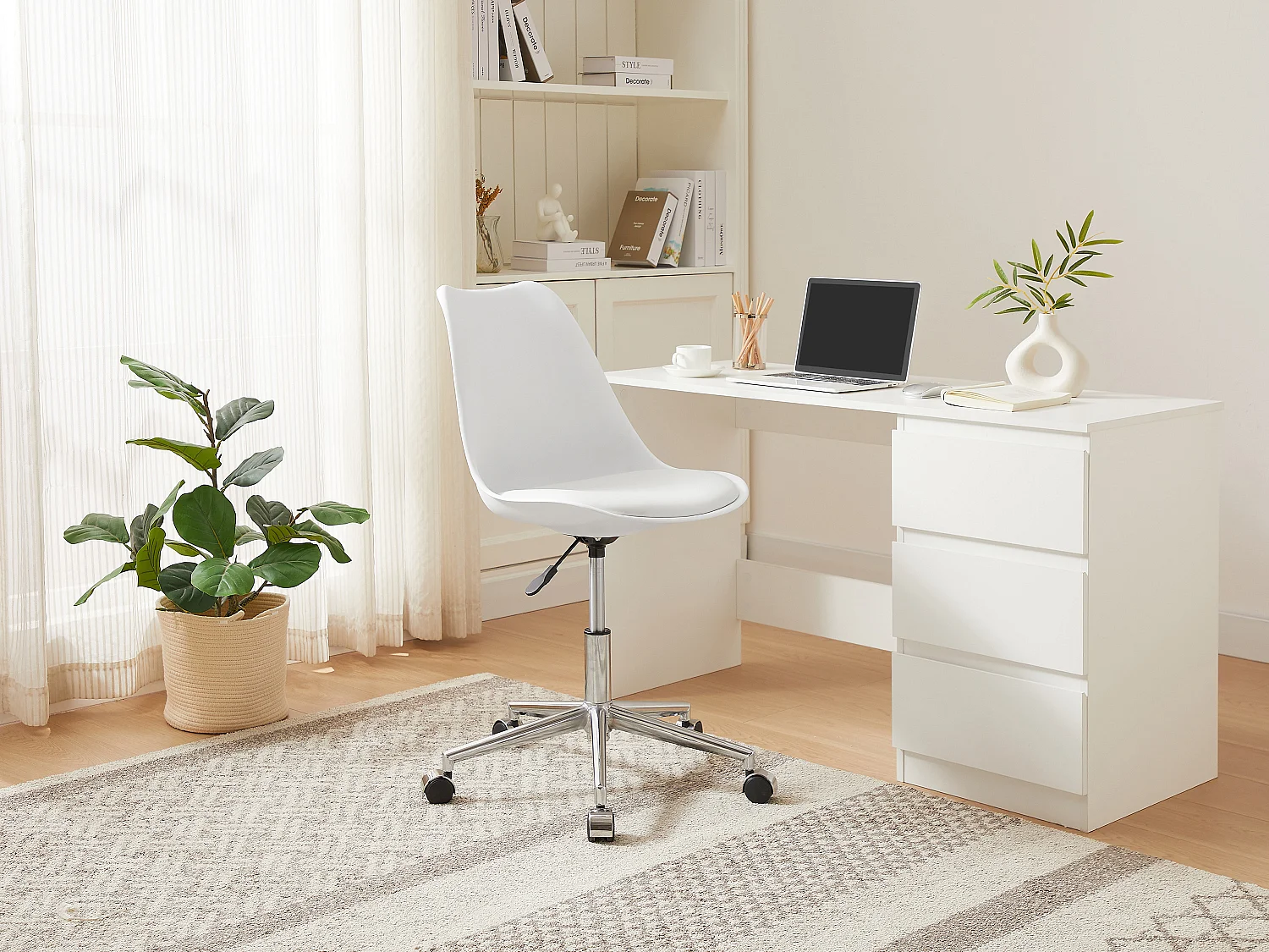 Chaise de bureau - Polypropylène et simili - Blanc - XAFY