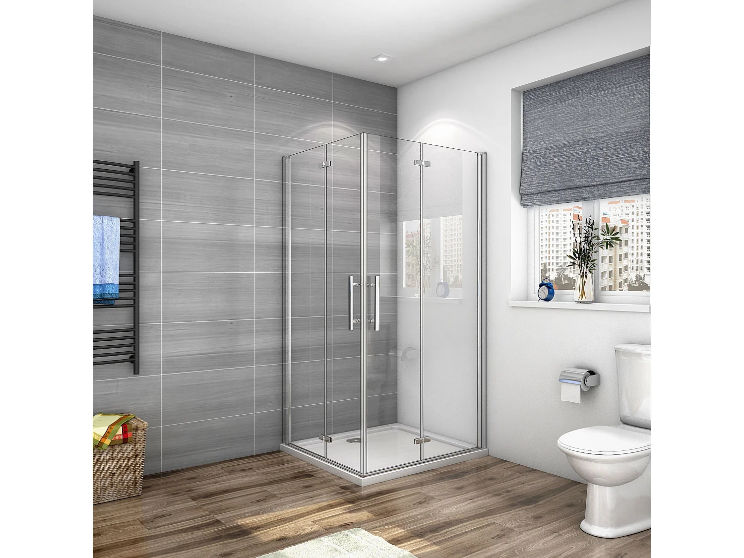 Cabine de duche quadrada Fole 6mm Anticalcário Tamanho:(780-800)x(780-800)x1950mm + Base de duche 80x80x3cm + Acessórios de drenagem-AICA