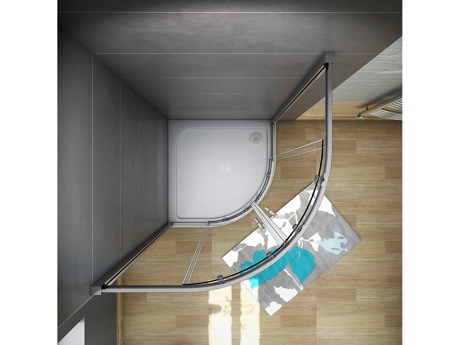 Mampara de ducha curva semicircular corredera,cromado,vidrio antical 6mm 900x900x1850mm