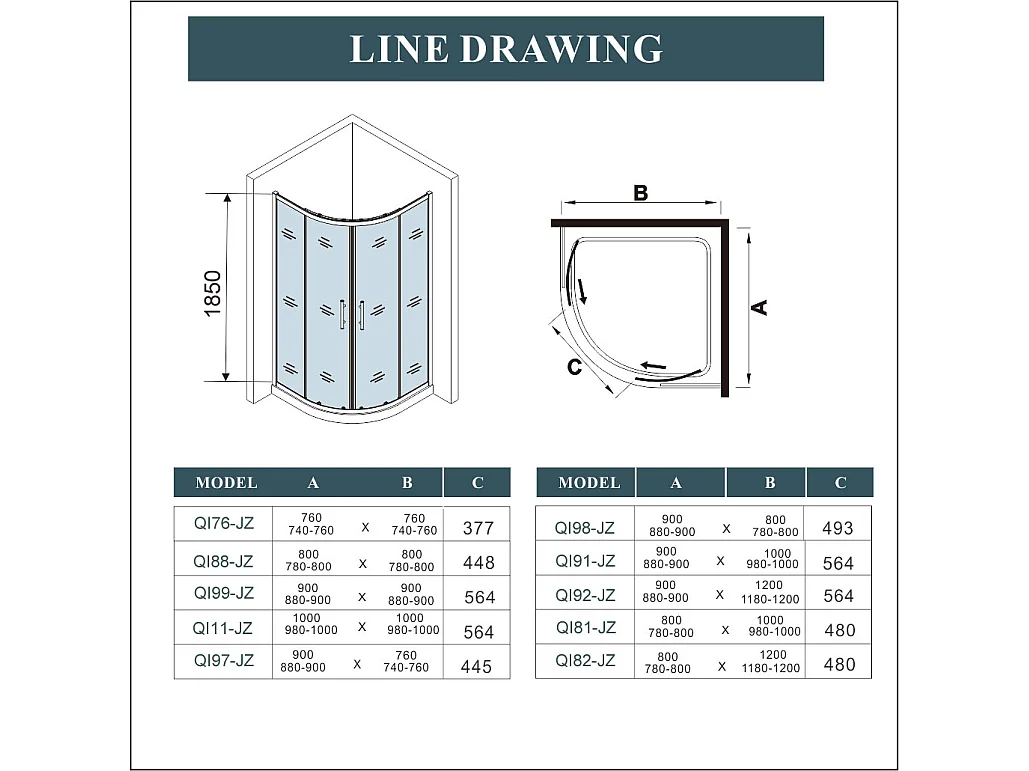 Mampara de ducha curva semicircular corredera,cromado,vidrio antical 6mm 900x900x1850mm