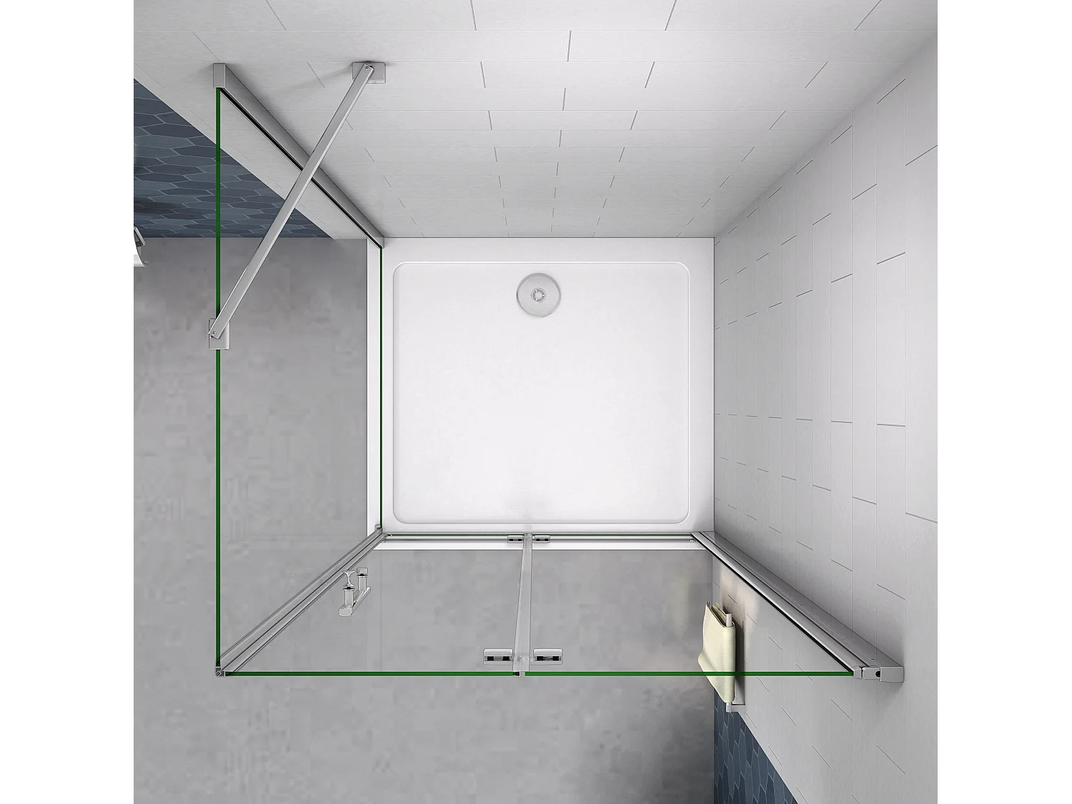 Porta de duche de fole e Painel lateral uma Barra 45cm Perfil cromado Vidro Anticalcário 6mm (780-800)x(740-760)x1950mm-AICA