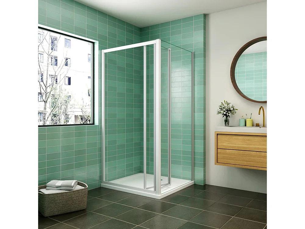 Porta de duche de fole e Painel lateral Perfil cinza fosco Vidro temperado 5mm (761-801)x(880-900)x1850mm-AICA
