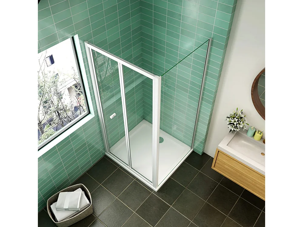 Porta de duche de fole e Painel lateral Perfil cinza fosco Vidro temperado 5mm (761-801)x(880-900)x1850mm-AICA