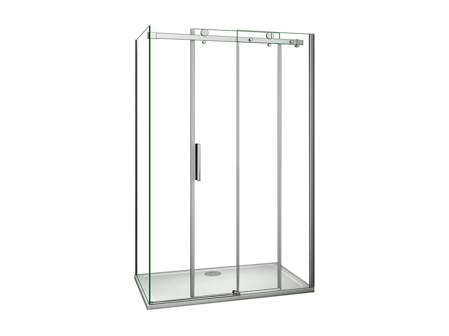 Porta de duche correr frontal+Painel lateral Perfil cromado Vidro 6mm (975-995)x(883-903)x1950mm+Base de duche 100x90x3cm+Ralo-AICA