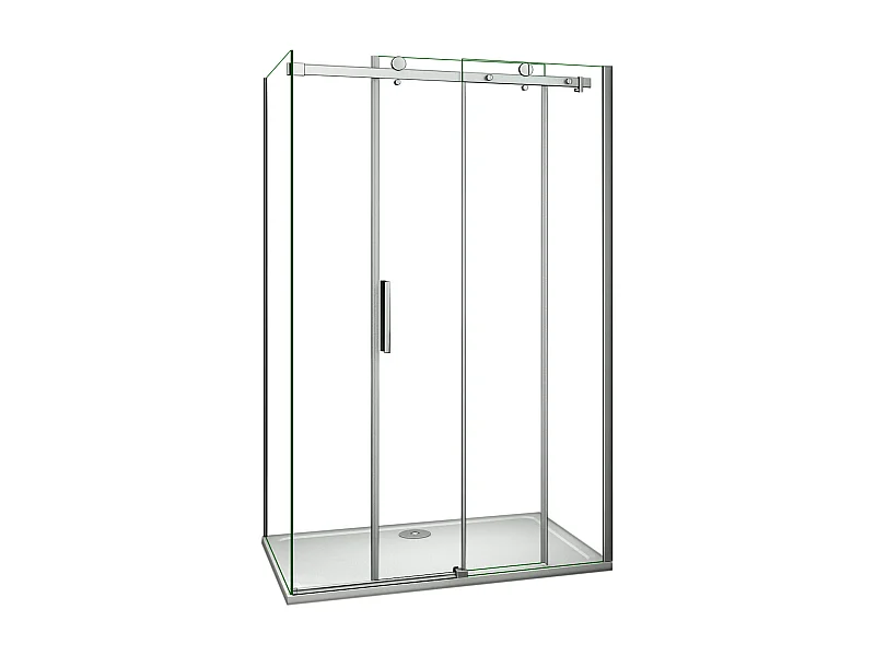 Porta de duche correr frontal+Painel lateral Perfil cromado Vidro 6mm (975-995)x(883-903)x1950mm+Base de duche 100x90x3cm+Ralo-AICA