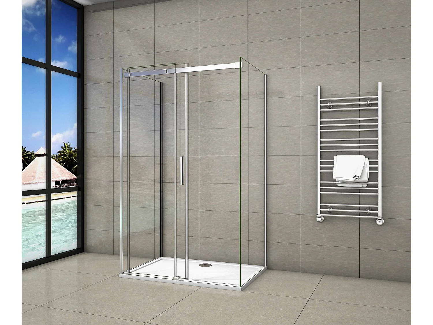 AICA Mampara de ducha corredera+dos paneles laterales,vidrio antical 8mm 800x1550x800x1950mm