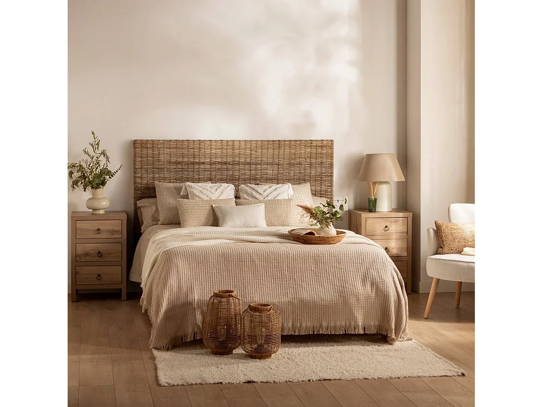 Tête de lit double en rotin naturel 175x113 cm-Leni