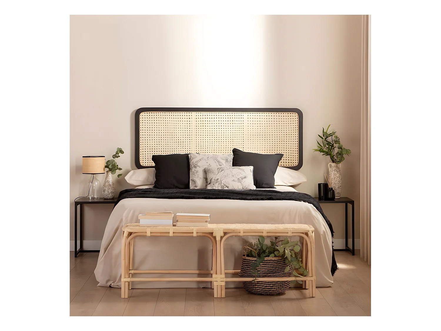 Cabecero doble de Fibra natural Negro-Natural 60 x 160- Saly