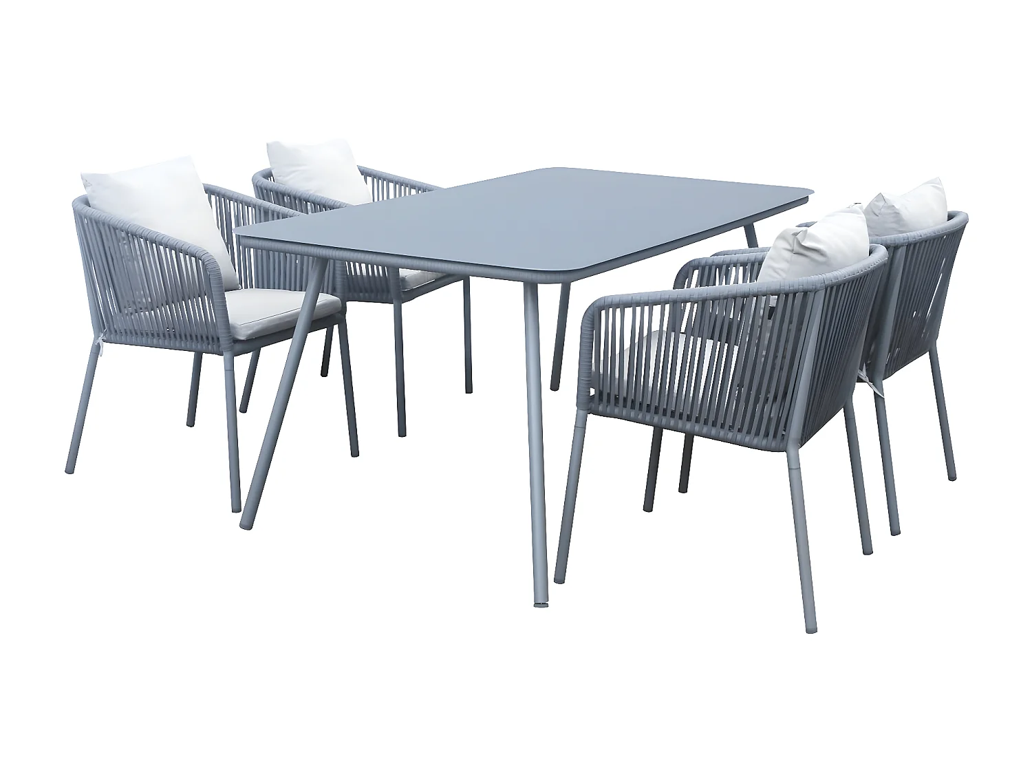 Tuinset "Léna" voor 4 personen met 4 stoelen en afneembare kussens in grijs aluminium