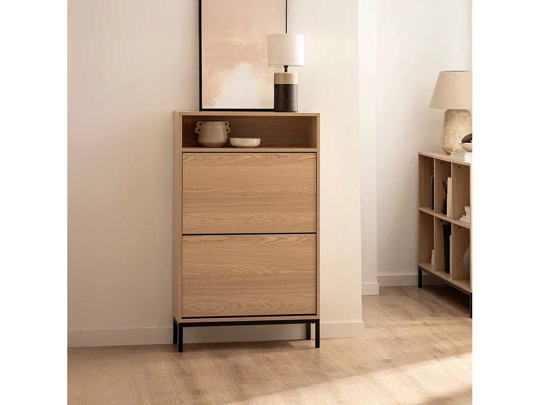 Meuble à chaussures étroite en bois naturel 70x115 cm-Remi